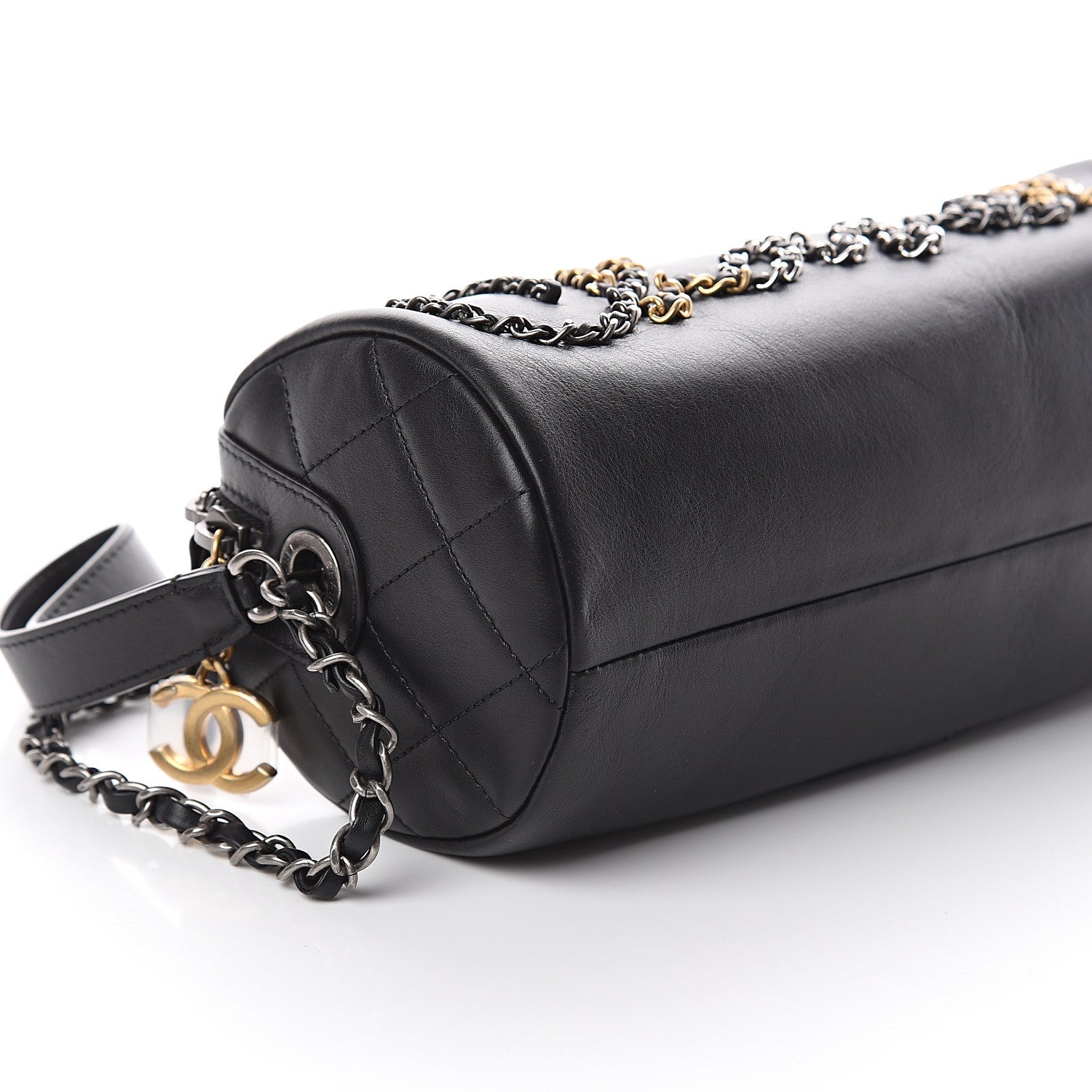 Chanel Calfskin Chain Signature Bowling Bag Black 8 of 9