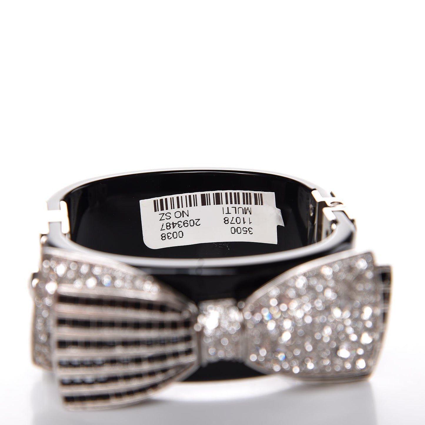 Resin Crystal CC Bow Cuff Bracelet Black Silver