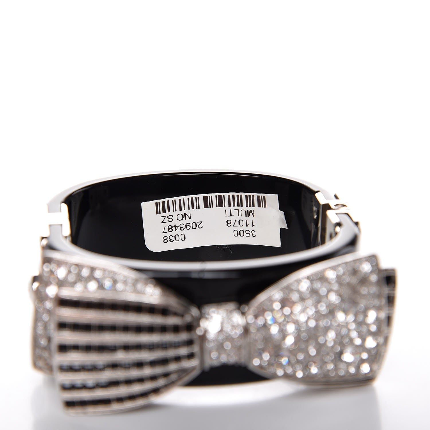 Chanel Resin Crystal CC Bow Cuff Bracelet Black Silver 5 of 7