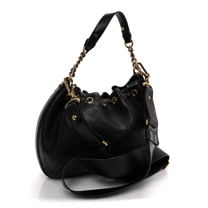 Chanel Calfskin Stitched Small Paris Rome Drawstring CC Bag Black 3 of 10