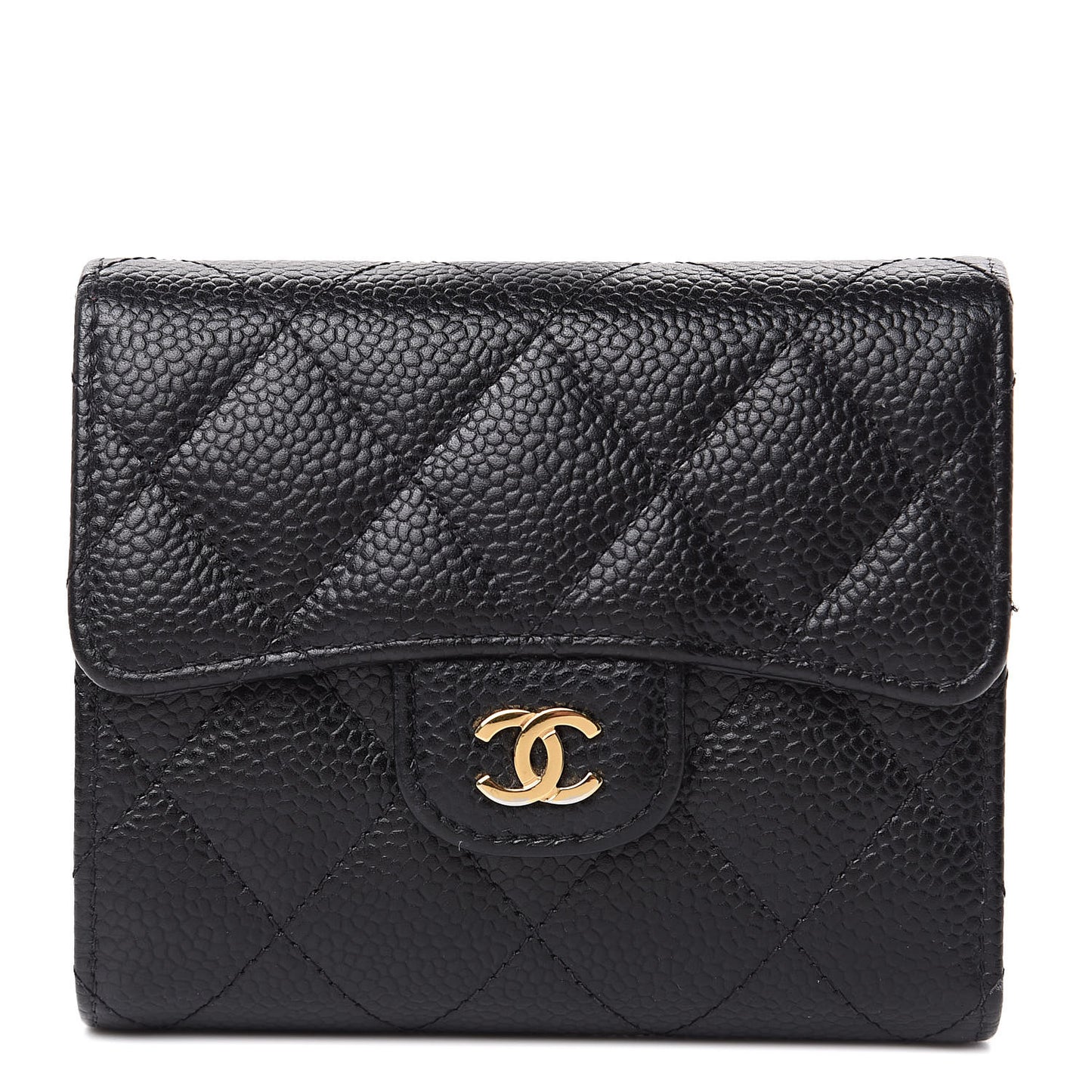 Caviar Quilted Compact Flap Wallet Black