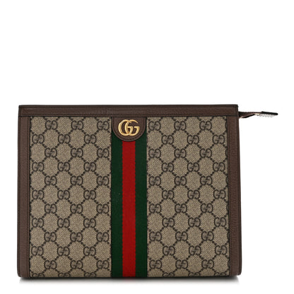 Gucci GG Supreme Monogram Web Ophidia Pouch Brown 1 of 7