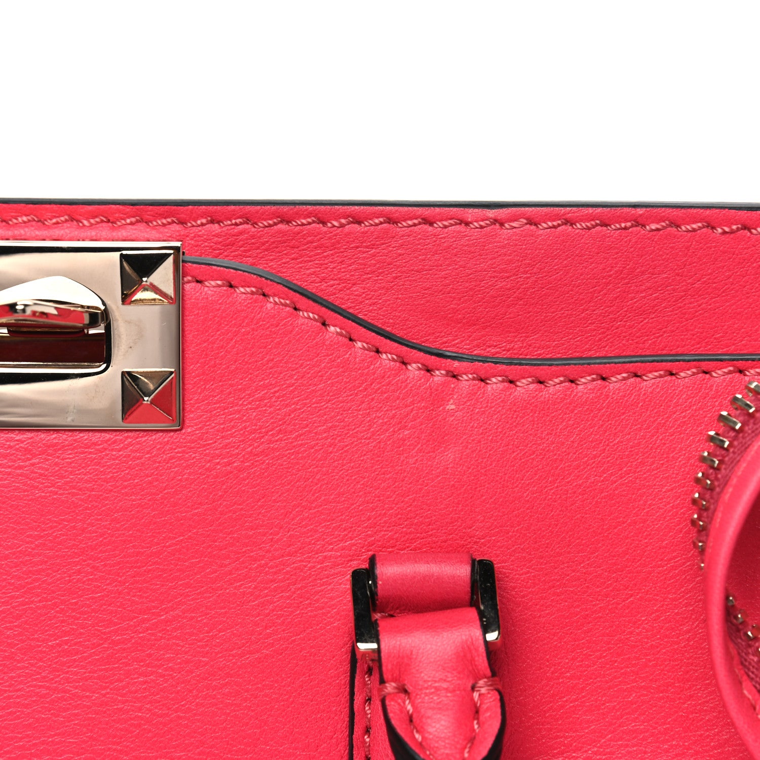 Valentino Garavani Vitello Rockstud Double Handle Tote Raspberry 5 of 5