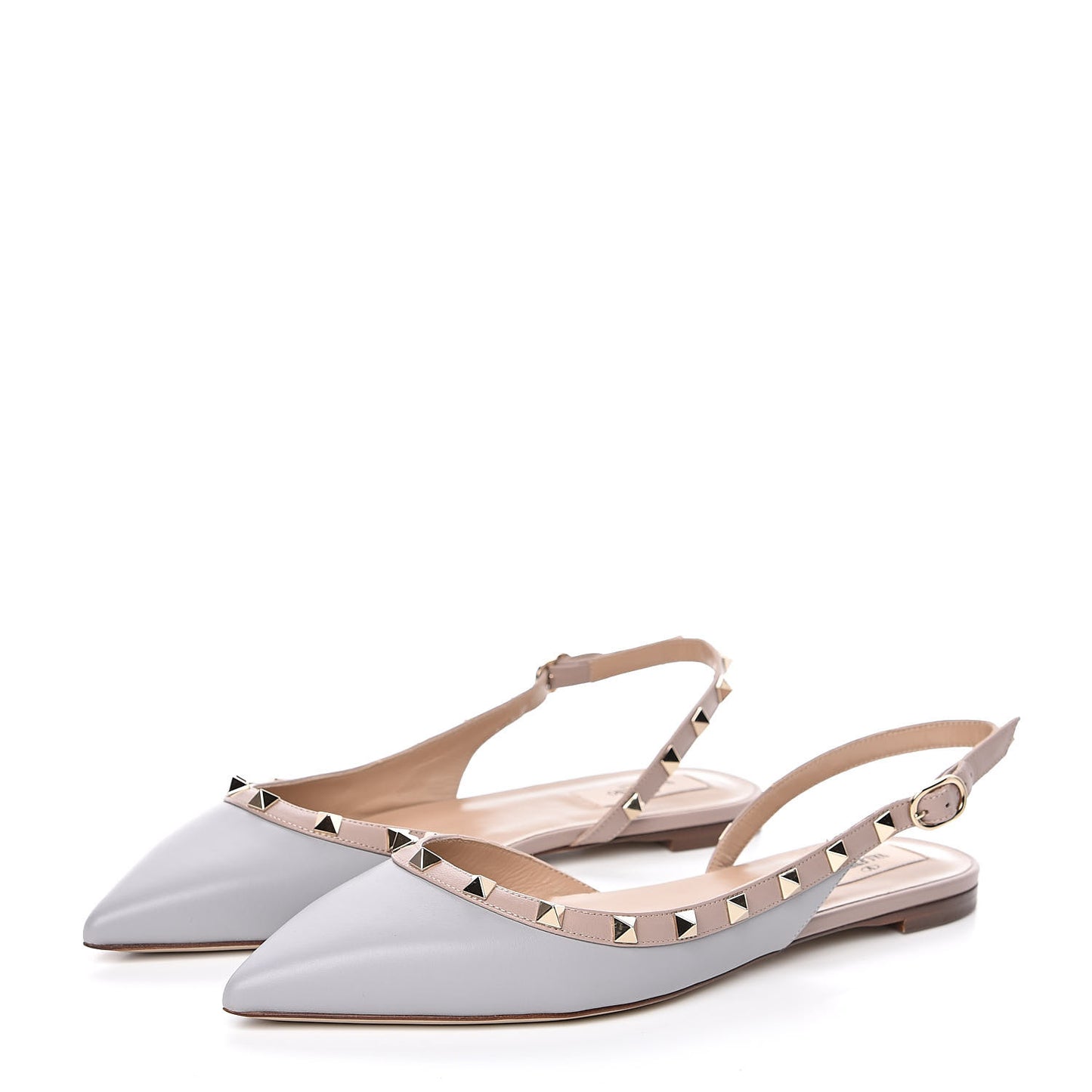 Nappa Rockstud Slingback Flats 40.5 Patel Grey Poudre