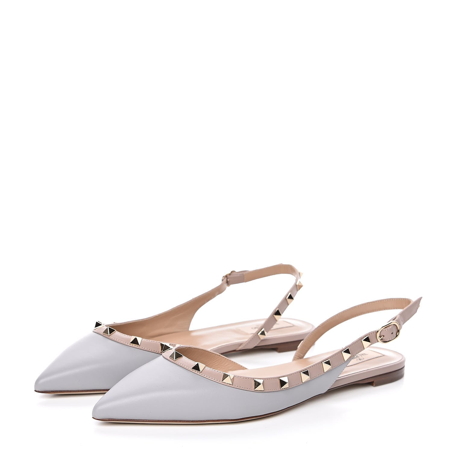 Valentino Garavani Nappa Rockstud Slingback Flats 40.5 Patel Grey Poudre 3 of 9