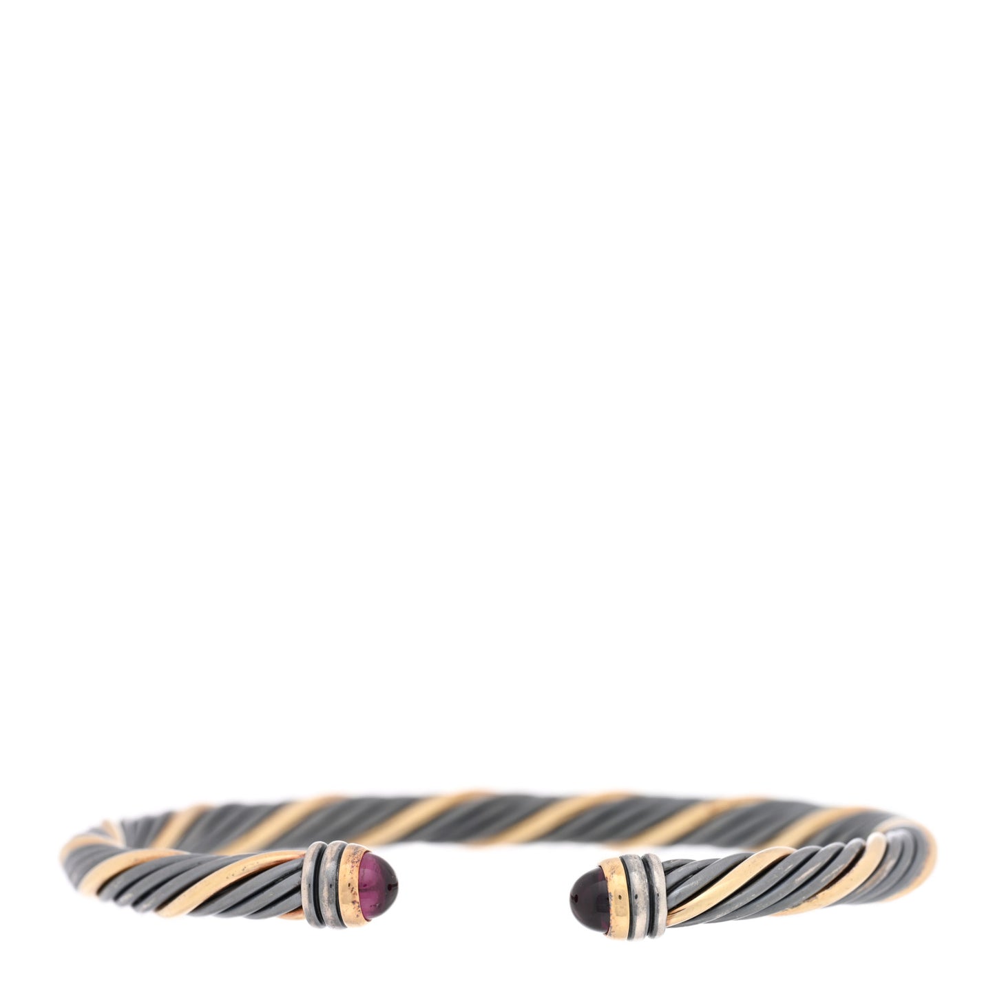 Darkened Sterling Silver 18K Yellow Gold Pink Tourmaline 5mm Cable Bracelet