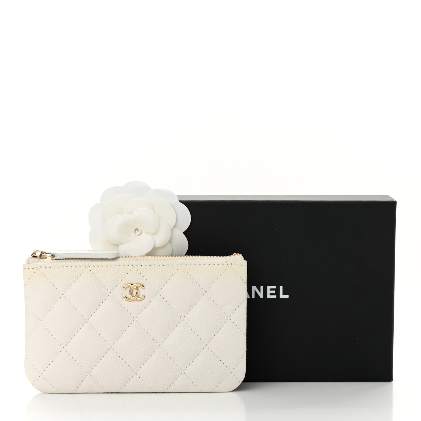 Caviar Quilted Small Cosmetic Case White