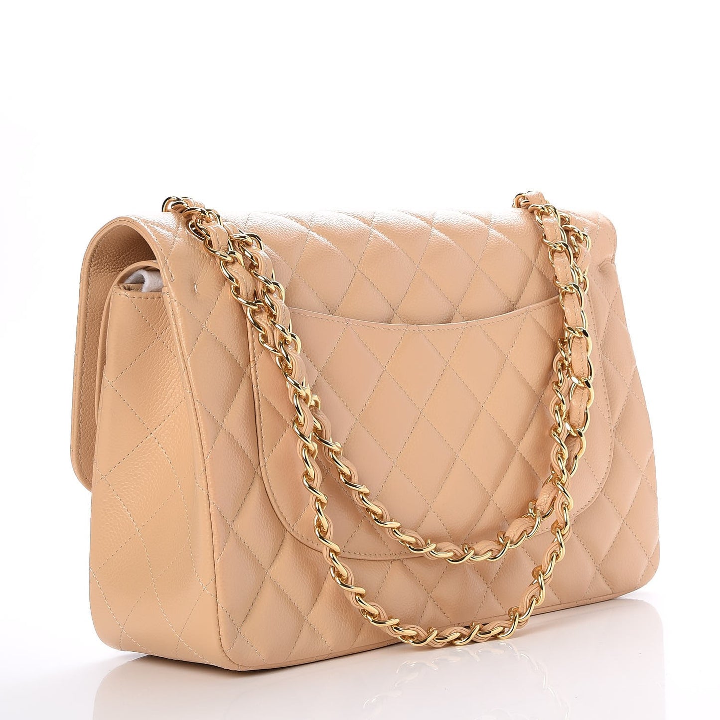 Caviar Quilted Jumbo Double Flap Beige Clair