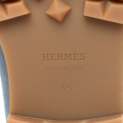 Hermes Suede Goatskin Womens Faubourg Loafers 35 Bleu Pinede 8 of 8
