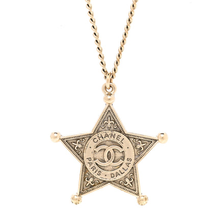 Chanel Metal Paris Dallas CC Star Pendant Necklace Gold 4 of 7