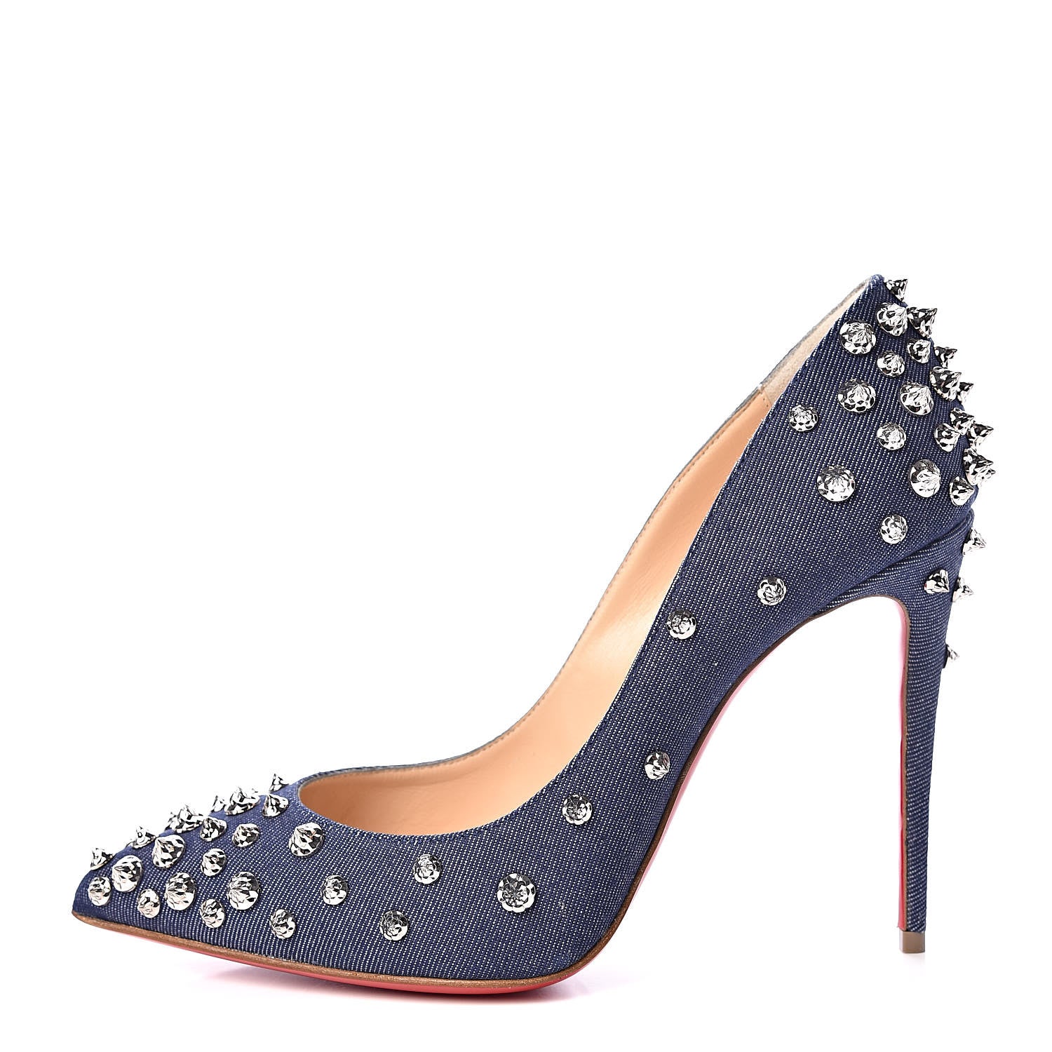 Christian Louboutin Denim Studded Aimantaclou 100 Pumps 39.5 Blue Silver 1 of 7