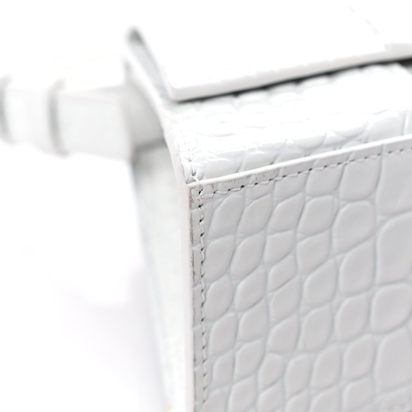 Shiny Calfskin Crocodile Embossed Small Hourglass Sling Shoulder Bag White