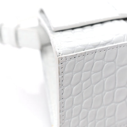 Balenciaga Shiny Calfskin Crocodile Embossed Small Hourglass Sling Shoulder Bag White 6 of 13