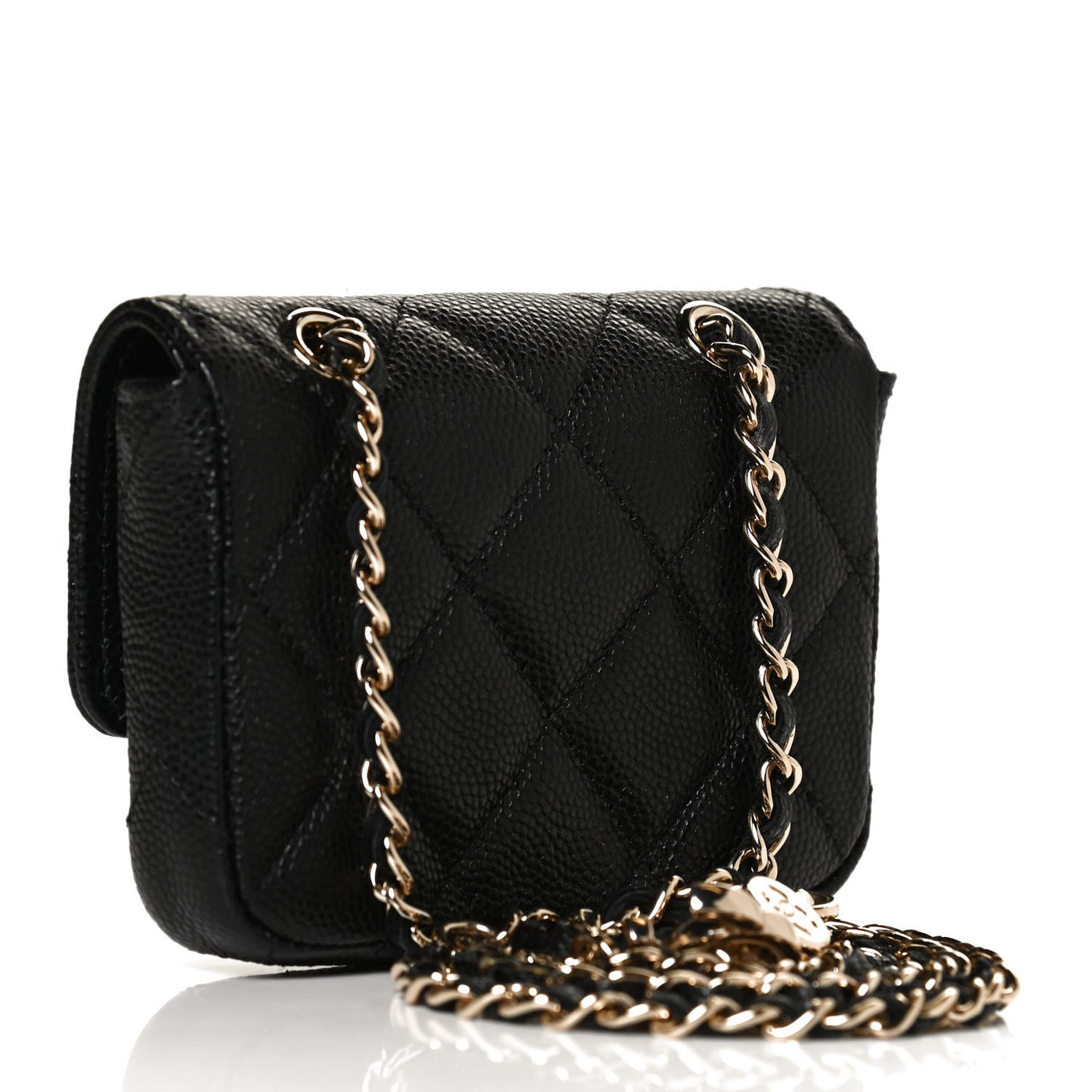 Caviar Quilted Mini Chain Belt Bag Black