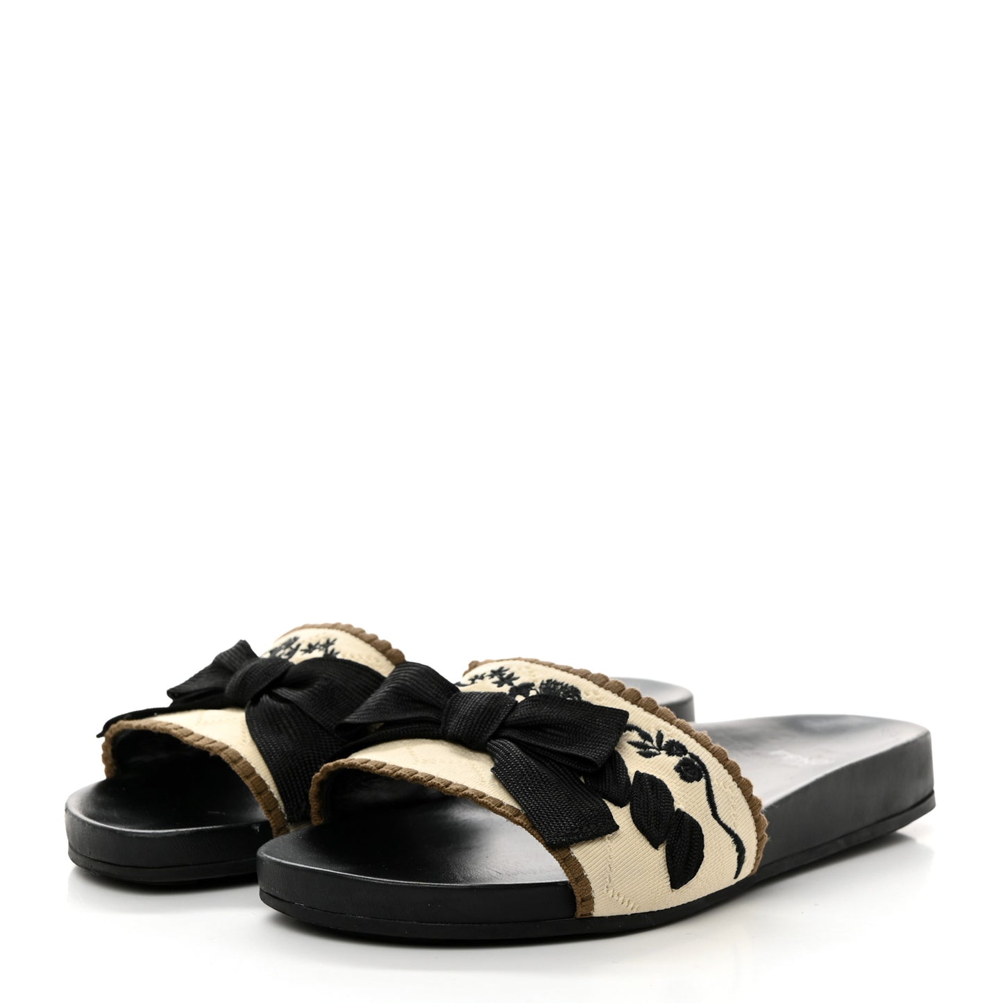 Knit Bow Flat Slide Sandals 37 Black Grezzo