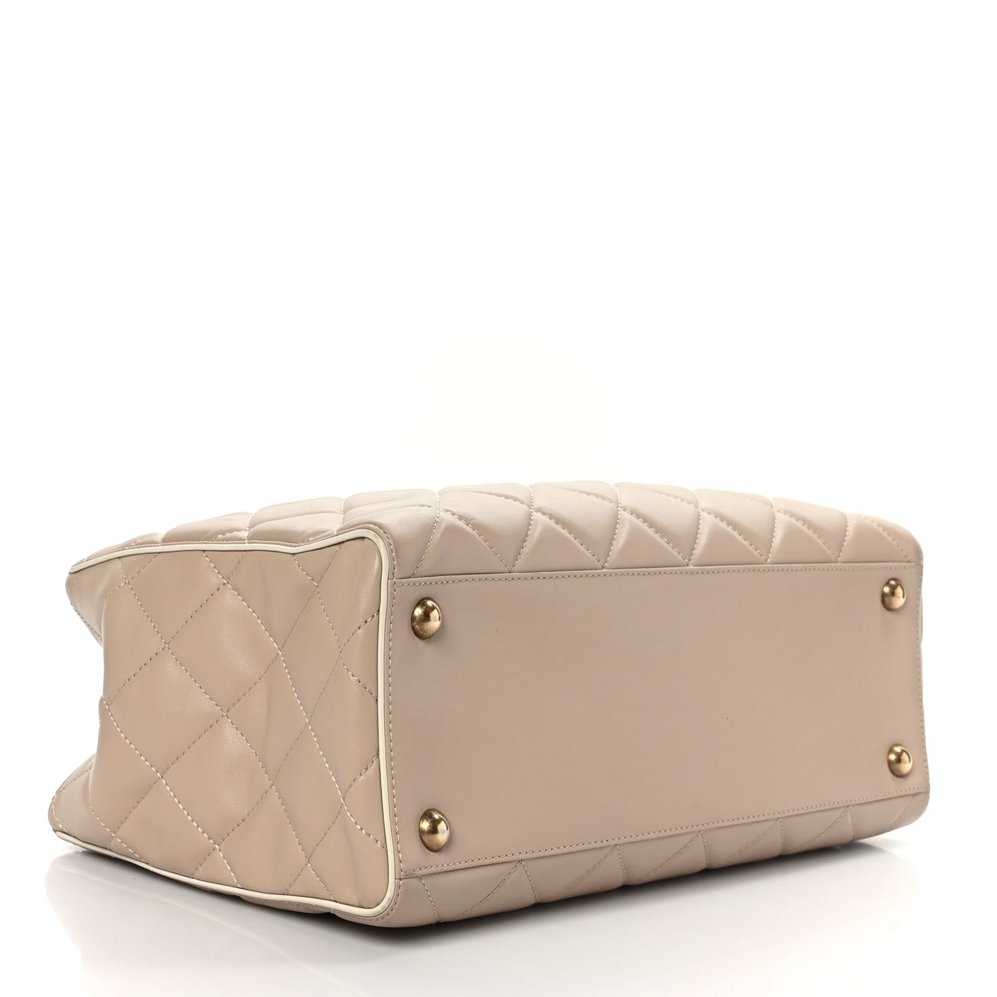 Lambskin Quilted Small Portobello Tote Beige