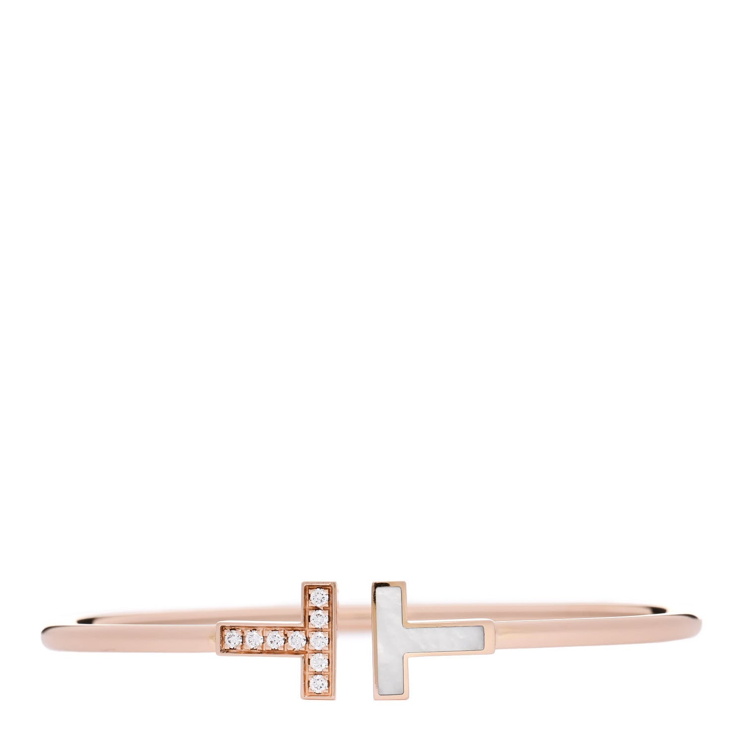 Tiffany 18K Rose Gold Diamond Mother of Pearl T Wire Bracelet 1 of 3