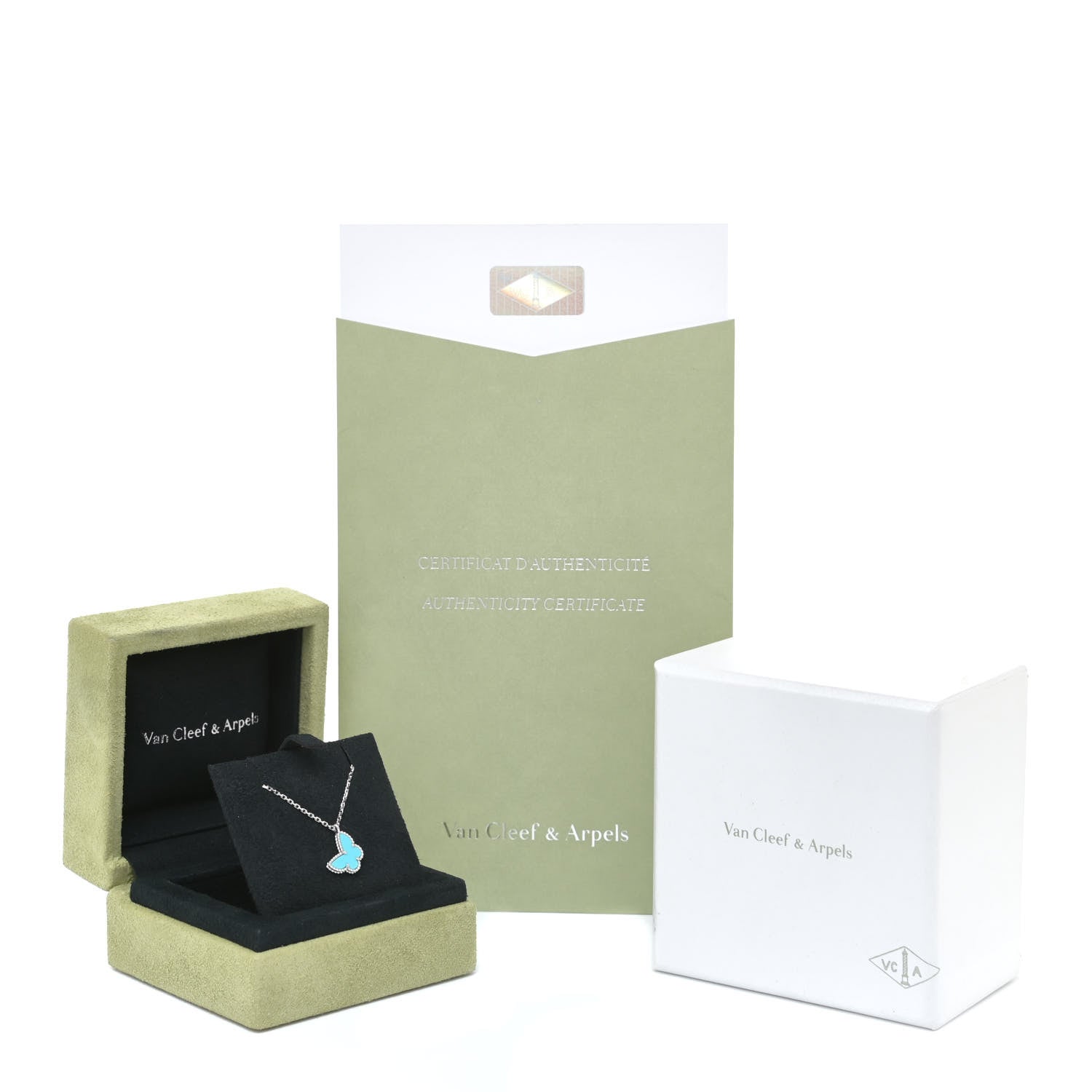 Van Cleef & Arpels 18K White Gold Turquoise Sweet Alhambra Butterfly Pendant Necklace 6 of 6