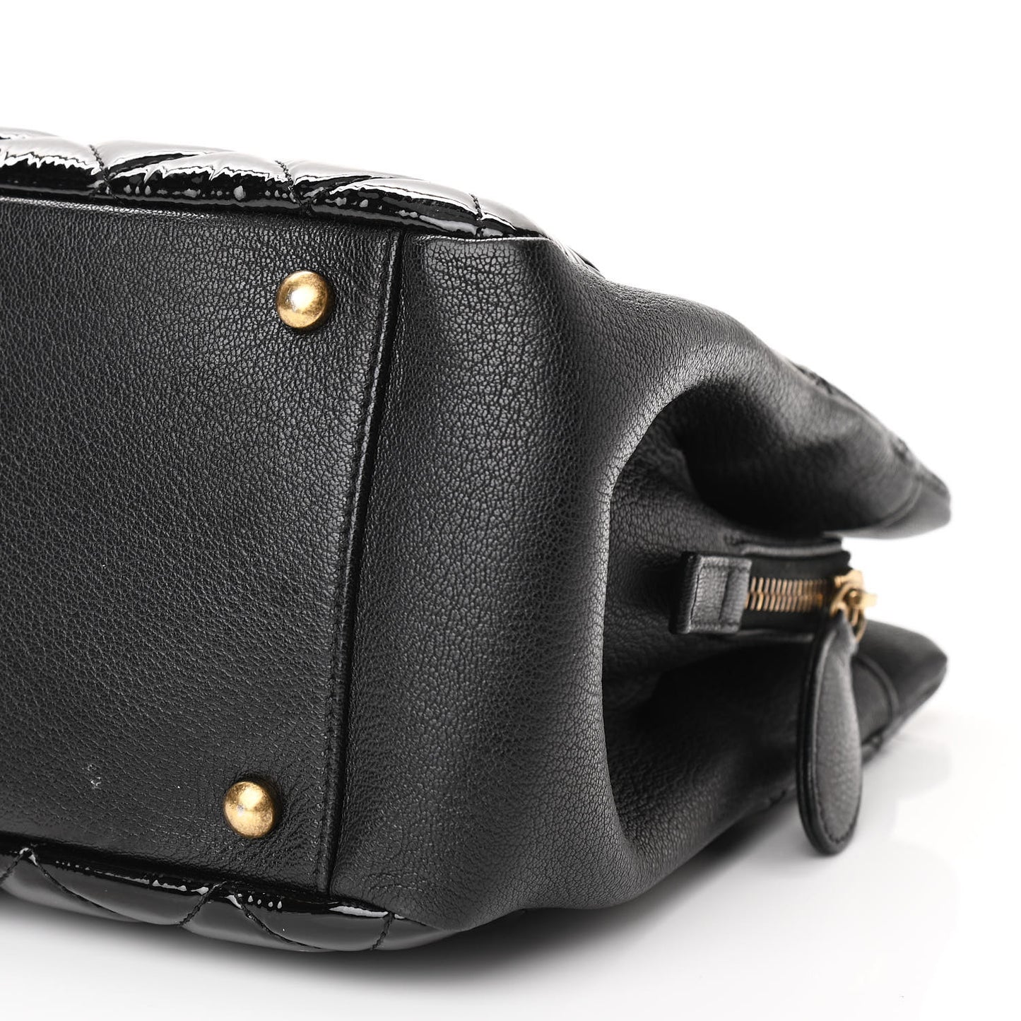 Patent Goatskin Quilted Small CC Eyelet Tote Black