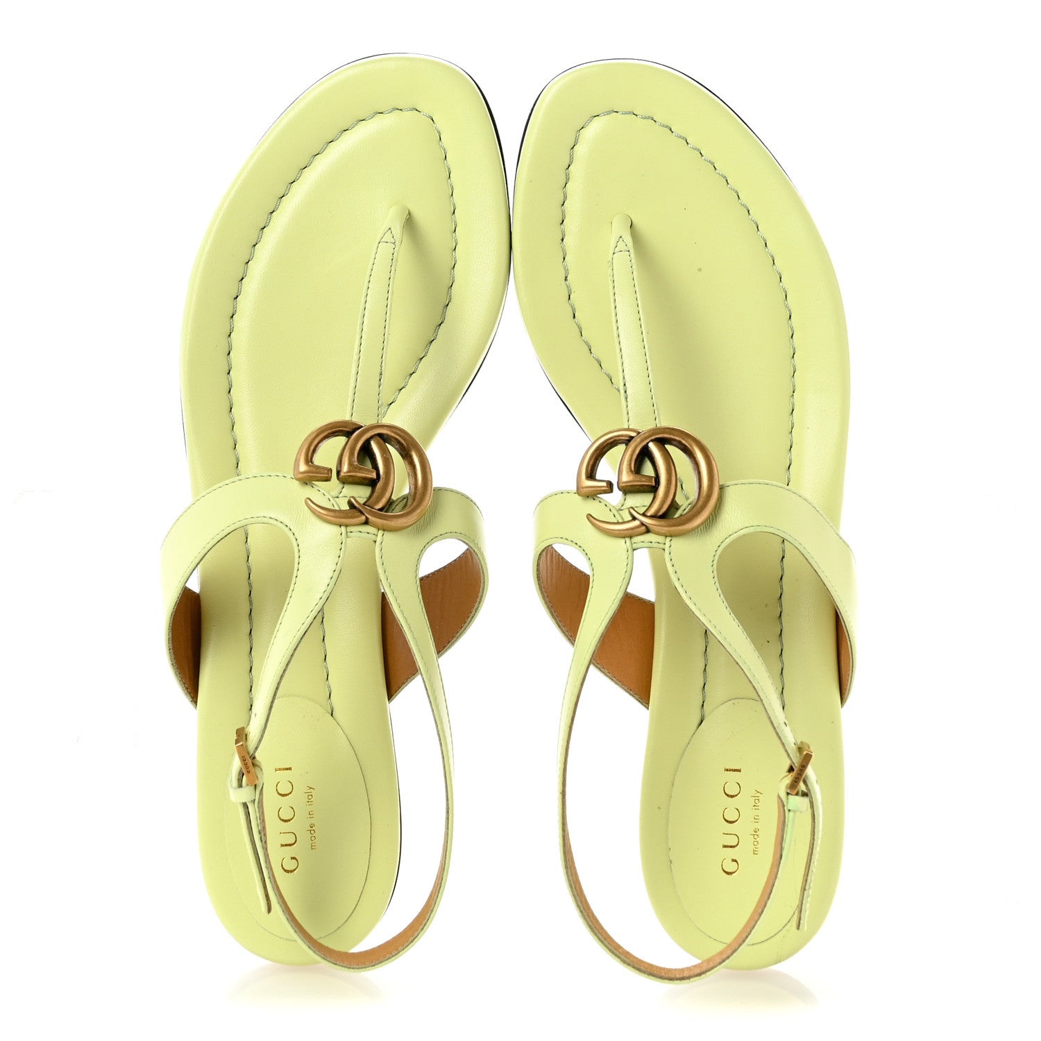 Gucci Calfskin Double G Thong Flat Sandals 40 Pistachio Green 2 of 9