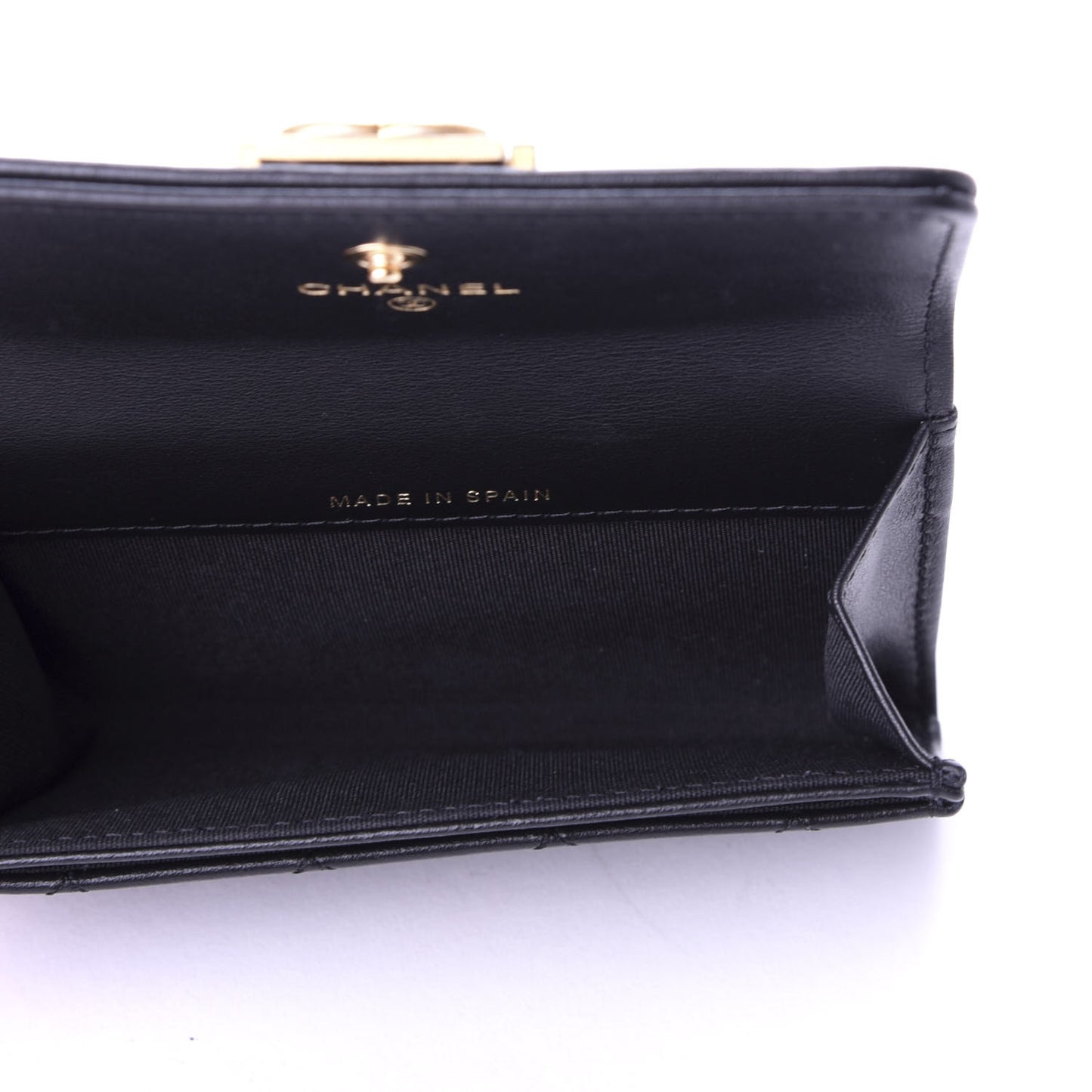 Lambskin Quilted Boy Card Holder Wallet Black