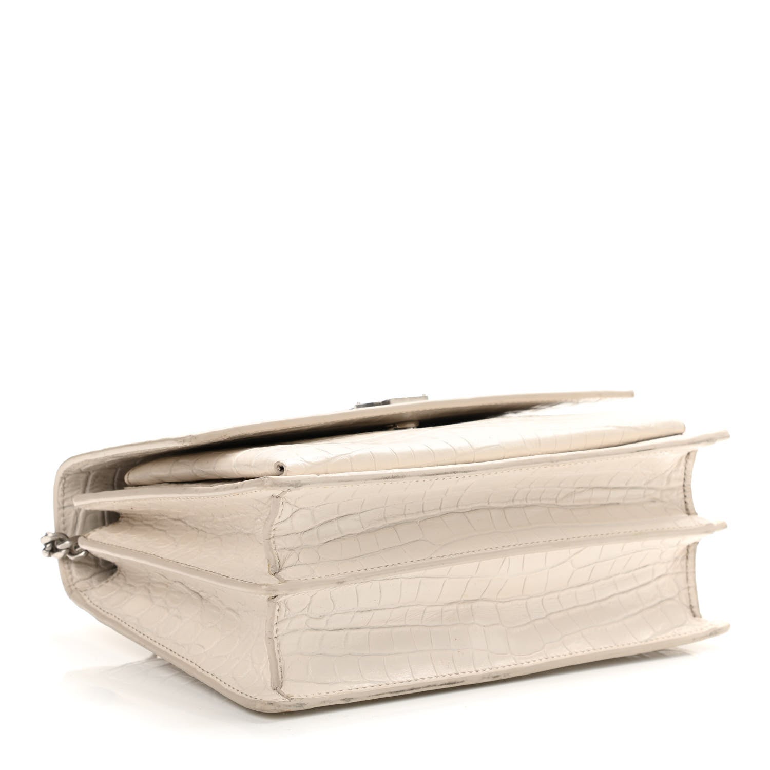 Saint Laurent Calfskin Crocodile Embossed Medium Monogram Sunset Icy White 4 of 13