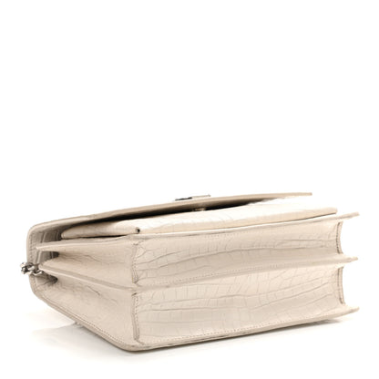 Saint Laurent Calfskin Crocodile Embossed Medium Monogram Sunset Icy White 4 of 13