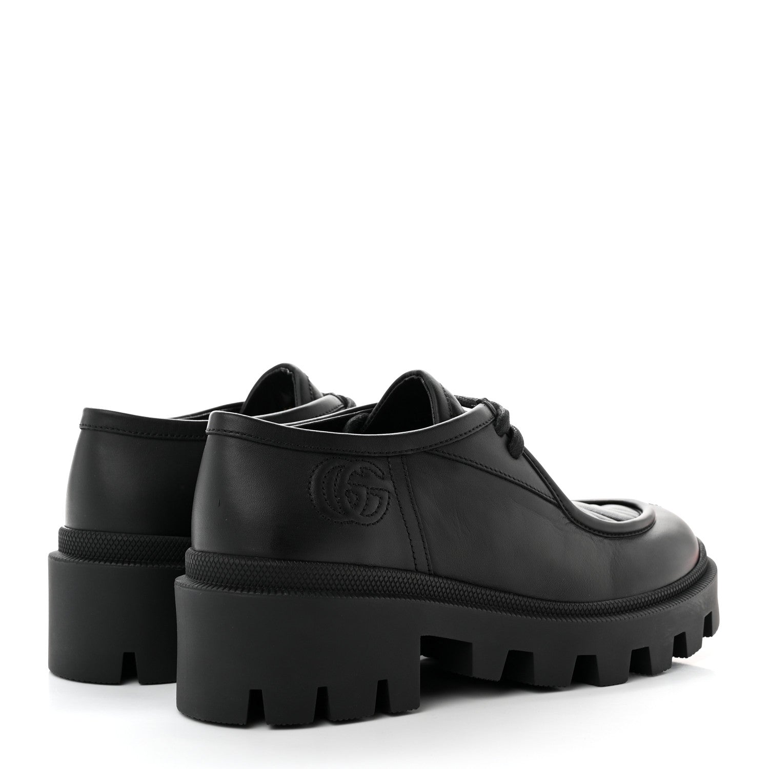 Gucci Calfskin Nappa Matelasse Lug Sole Derby Loafers 36.5 Black 4 of 8