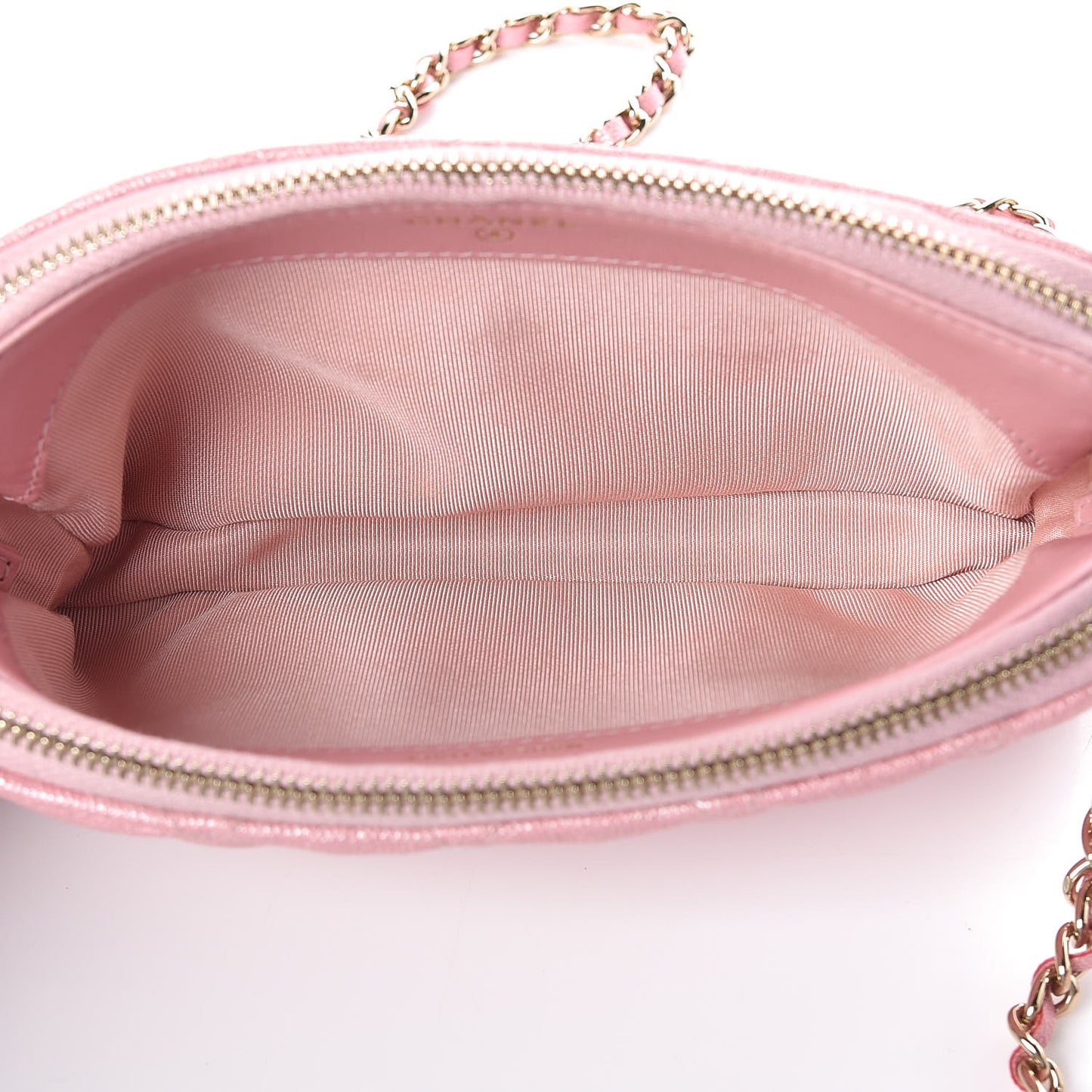 Iridescent Caviar Quilted Small Clutch With Chain Pink