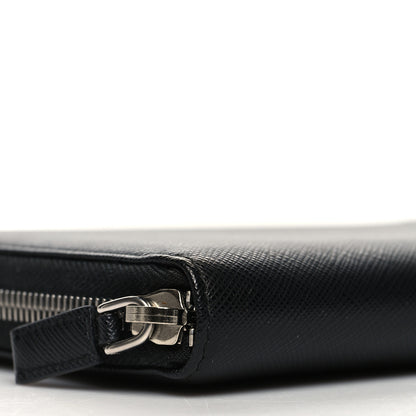 Prada Saffiano Metal Large Zip Around Travel Wallet Black Rubino 10 of 11