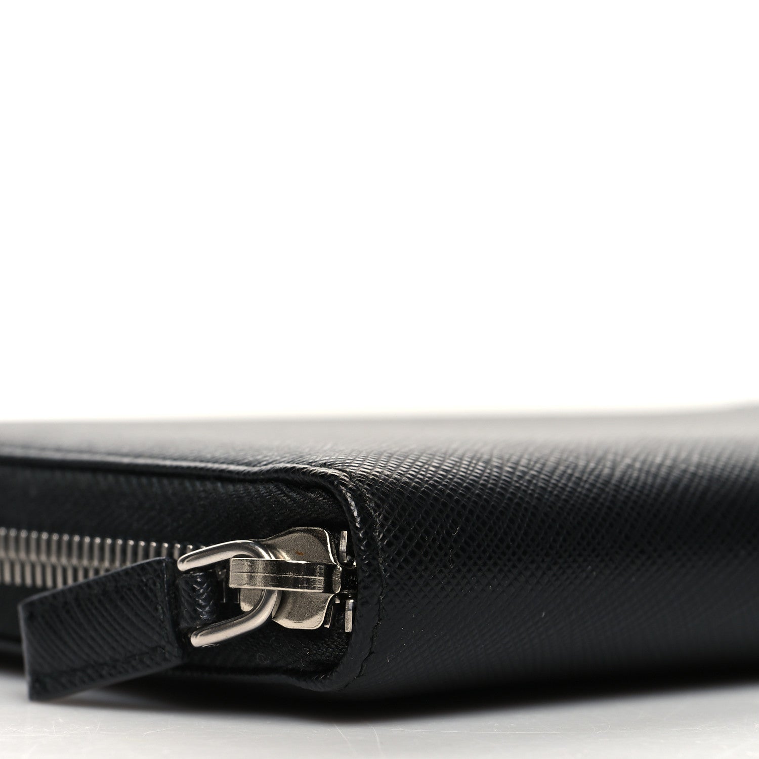 Prada Saffiano Metal Large Zip Around Travel Wallet Black Rubino 10 of 11