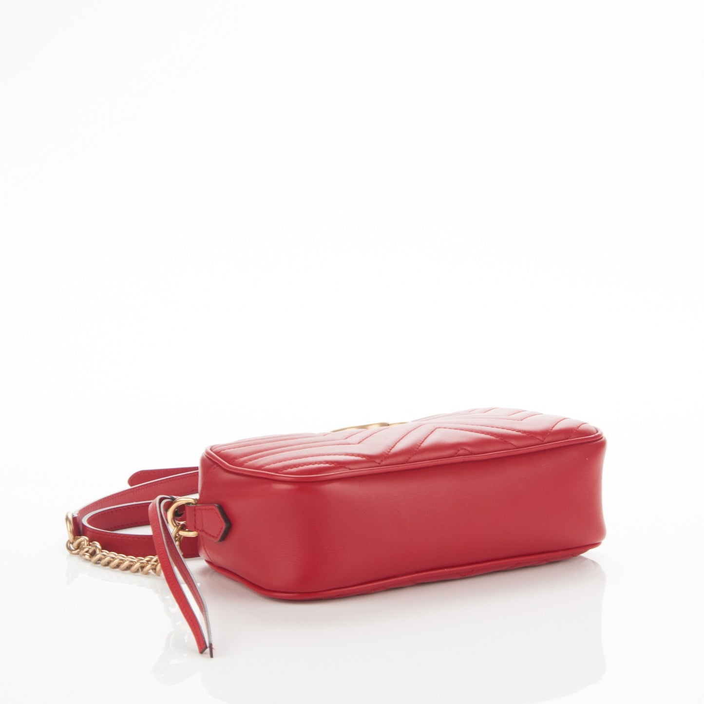 Calfskin Matelasse Small GG Marmont Chain Shoulder Bag Hibiscus Red