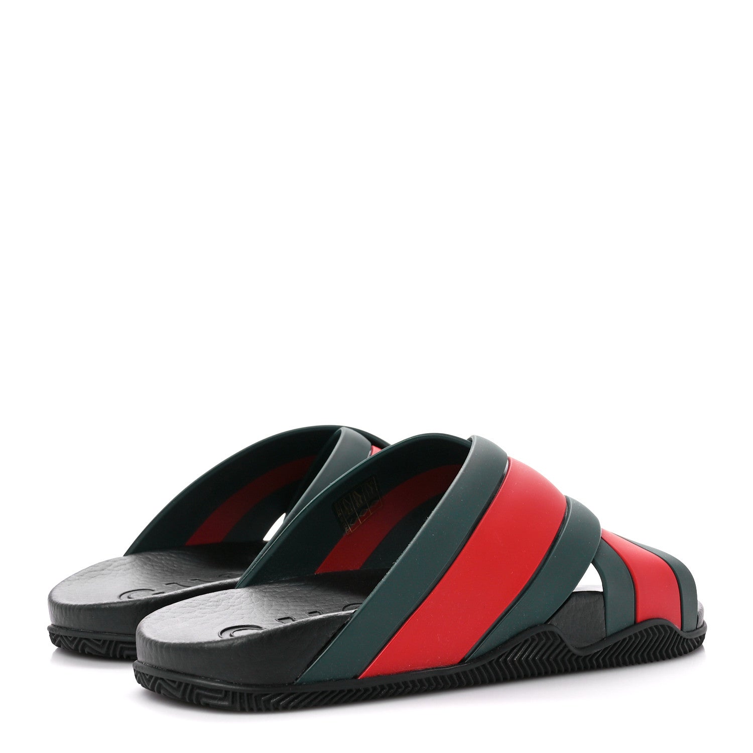 Gucci Rubber Web Womens Criss Cross Slide Sandals 41 Green Red 4 of 10