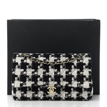 Chanel Tweed Quilted Medium Double Flap Black Ecru White 11 of 11