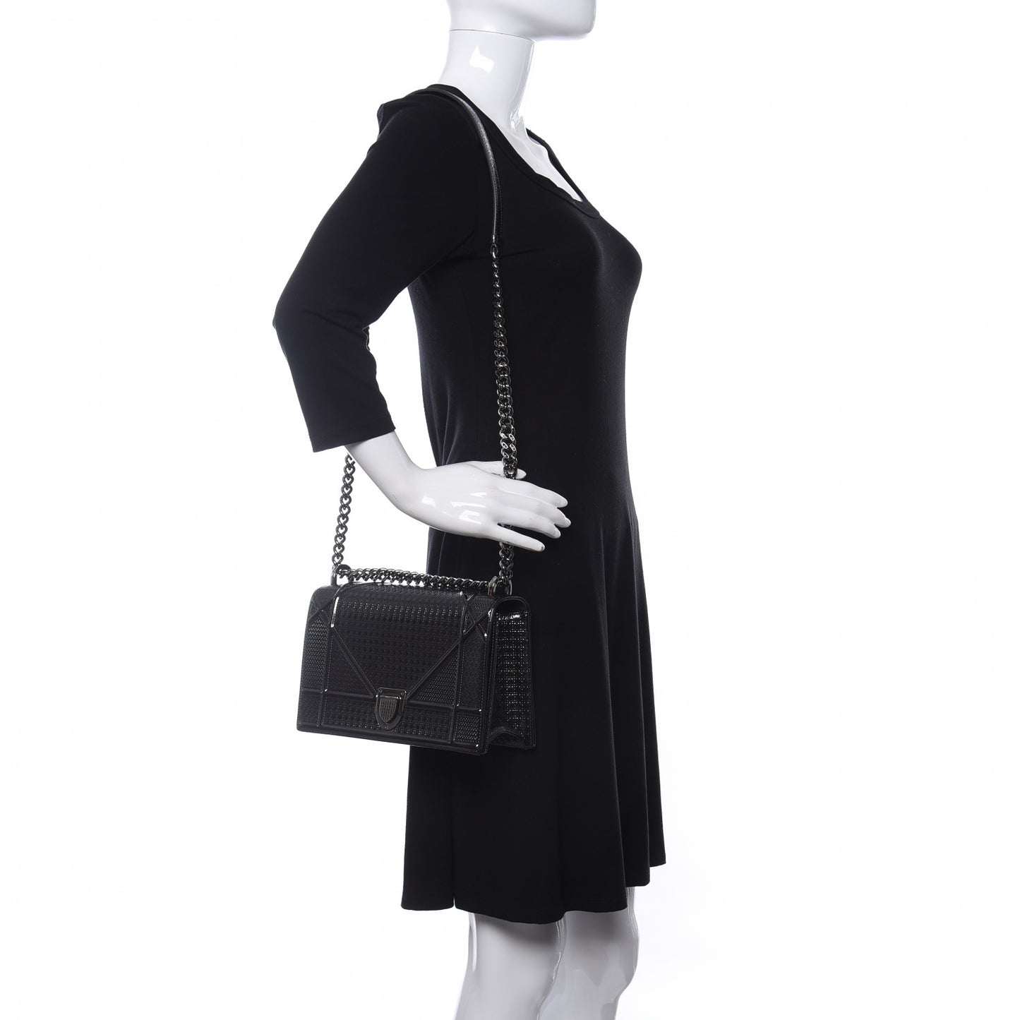 Metallic Patent Micro-Cannage Medium Diorama Flap Bag Onyx Black