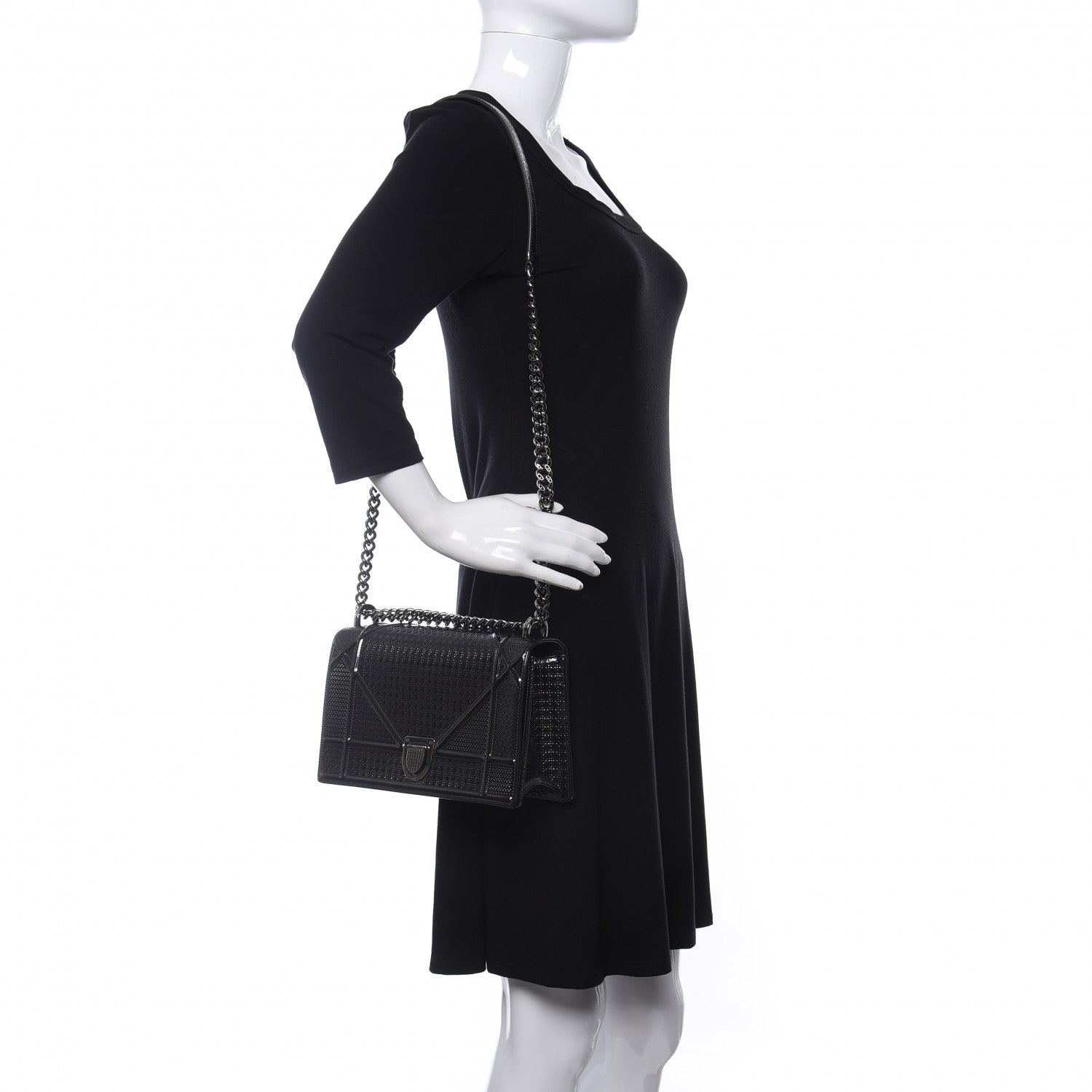 Christian Dior Metallic Patent Micro-Cannage Medium Diorama Flap Bag Onyx Black 2 of 11