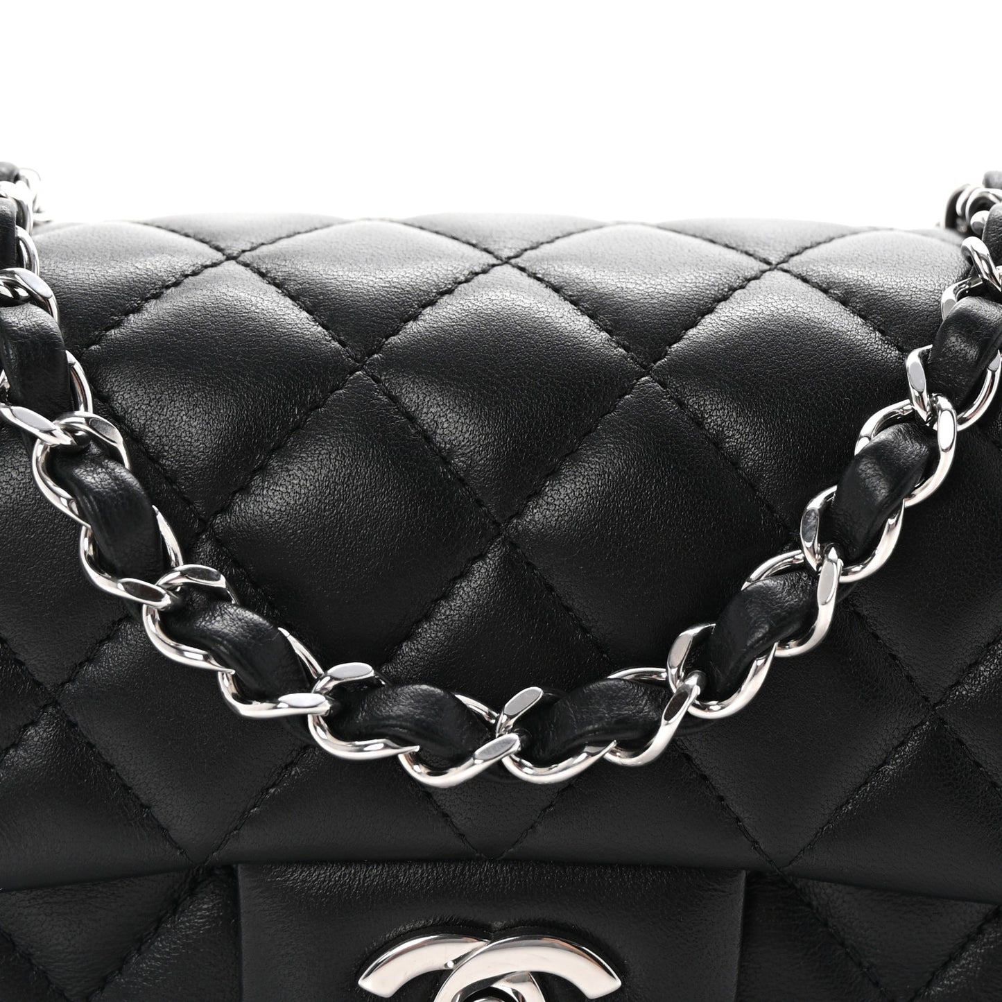 Lambskin Quilted Mini Rectangular Flap Black