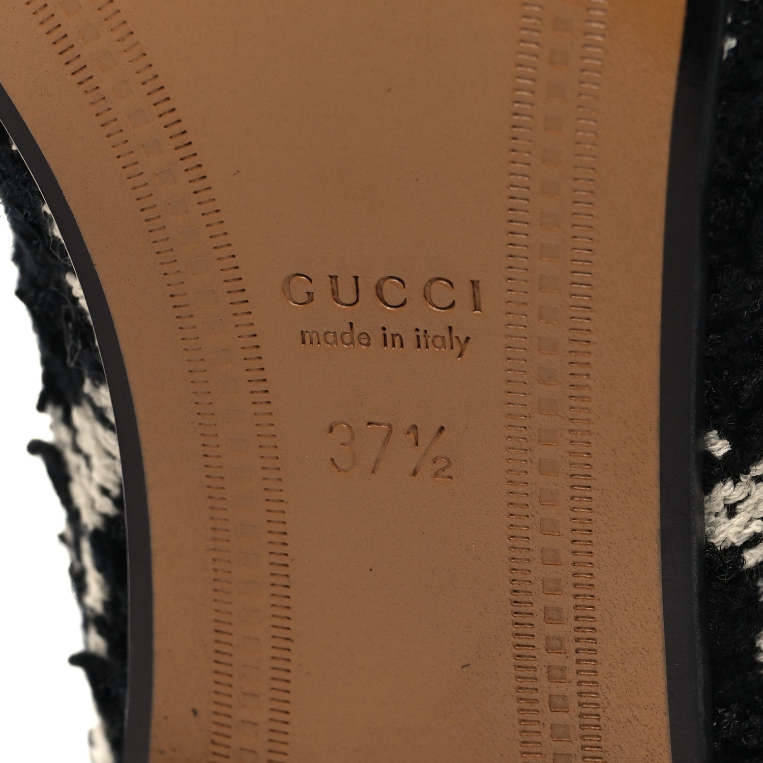 Gucci Tweed GG Monogram Horsebit Womens Jordaan Loafers 37.5 Black Natural 7 of 9
