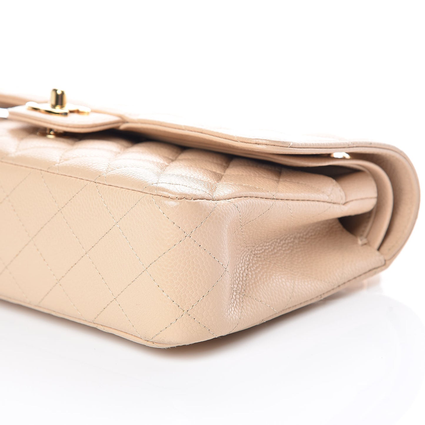 Caviar Quilted Medium Double Flap Beige Clair