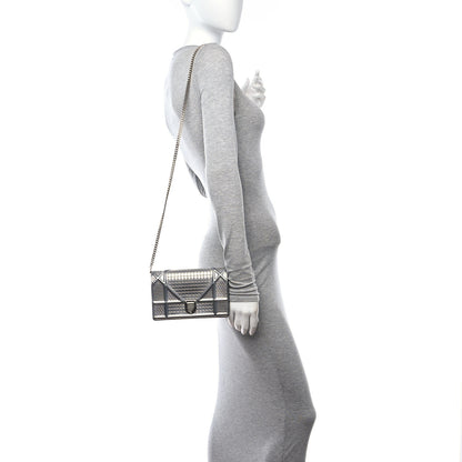 Christian Dior Metallic Patent Micro-Cannage Diorama Wallet on Chain Pouch Silver 2 of 11