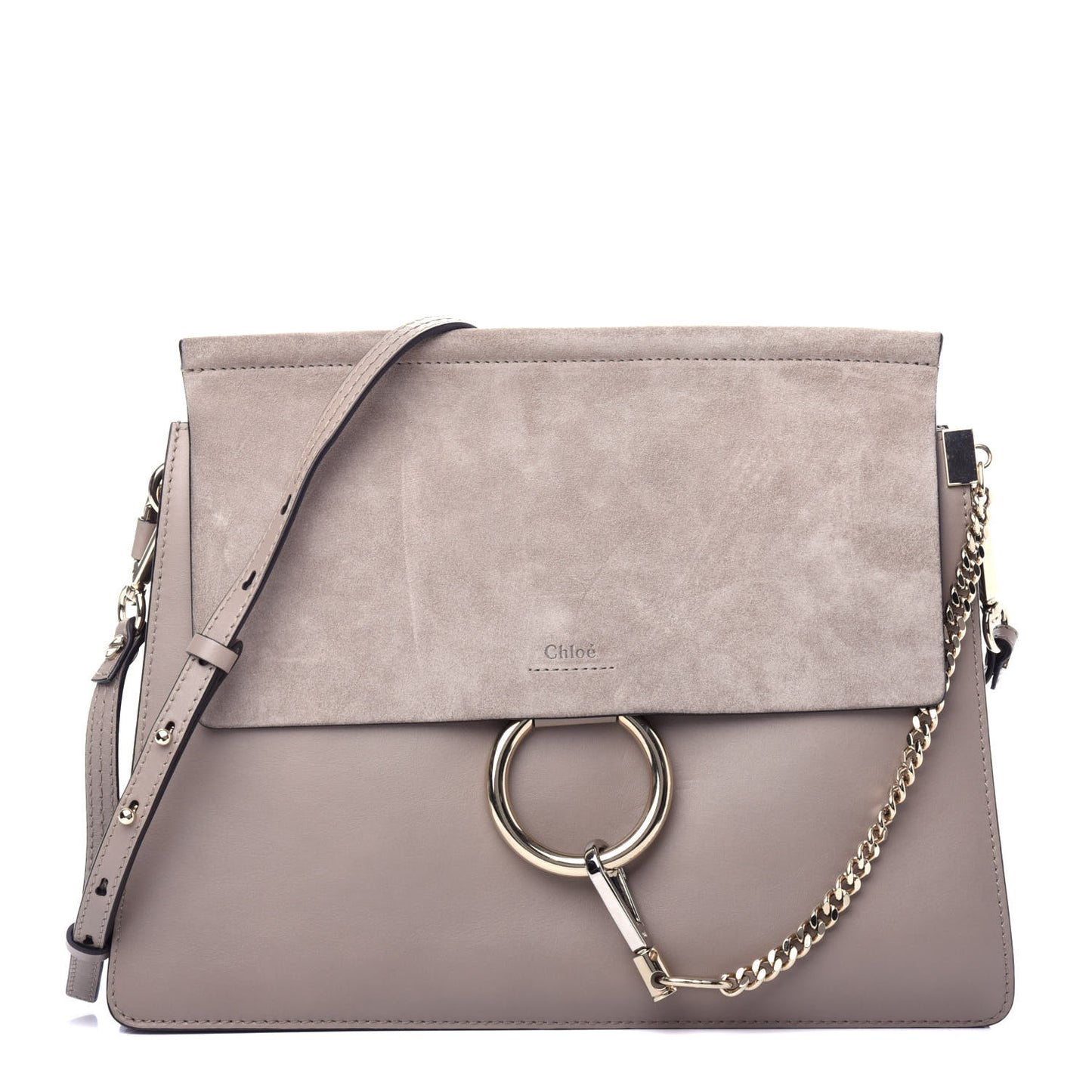 Calfskin Suede Medium Faye Shoulder Bag Motty Grey