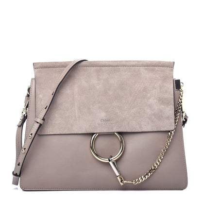 Chloe Calfskin Suede Medium Faye Shoulder Bag Motty Grey 1 of 10