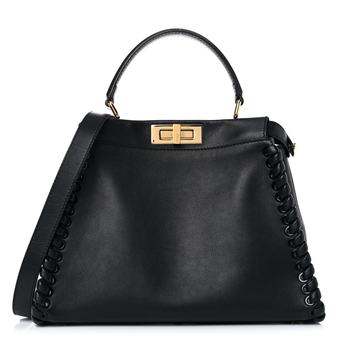 Vitello Seta Lace Up Medium Peekaboo Iconic Satchel Black