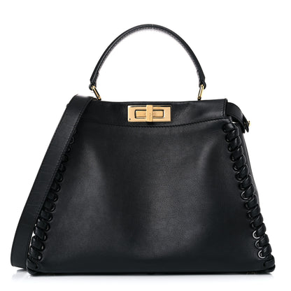 Fendi Vitello Seta Lace Up Medium Peekaboo Iconic Satchel Black 1 of 12