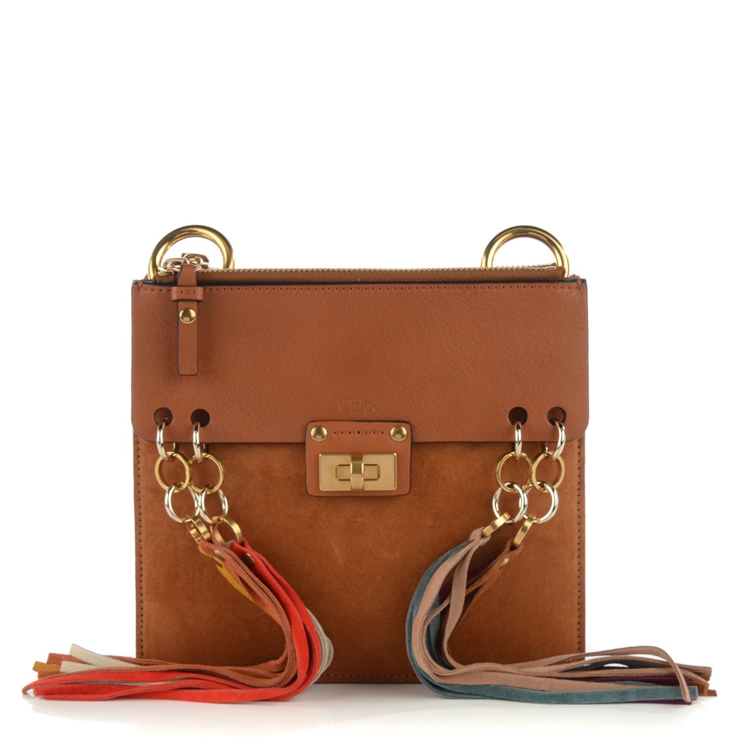 Chloe Calfskin Suede Small Jane Fringe Bag Caramel 1 of 7