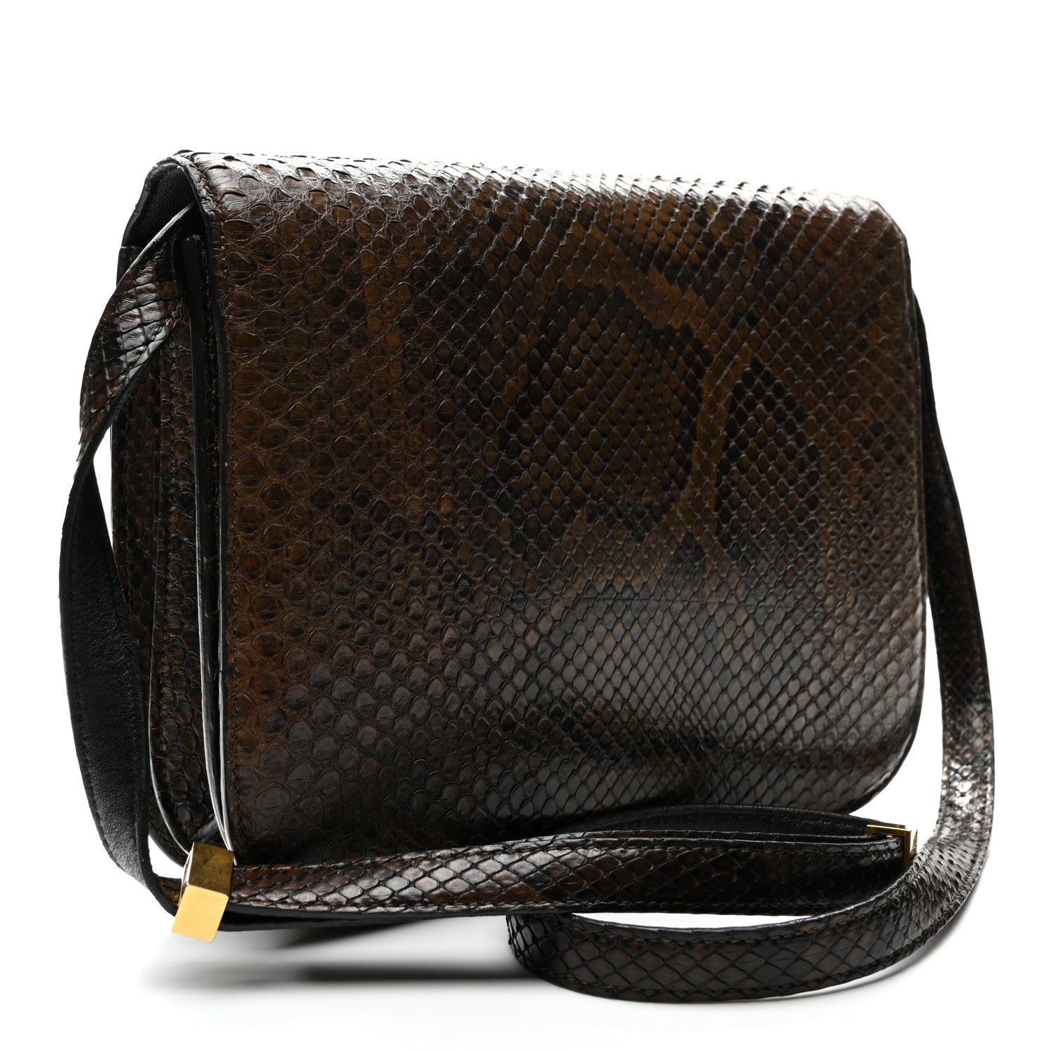 Celine Snakeskin Medium Classic Box Flap Bag Brown 3 of 11