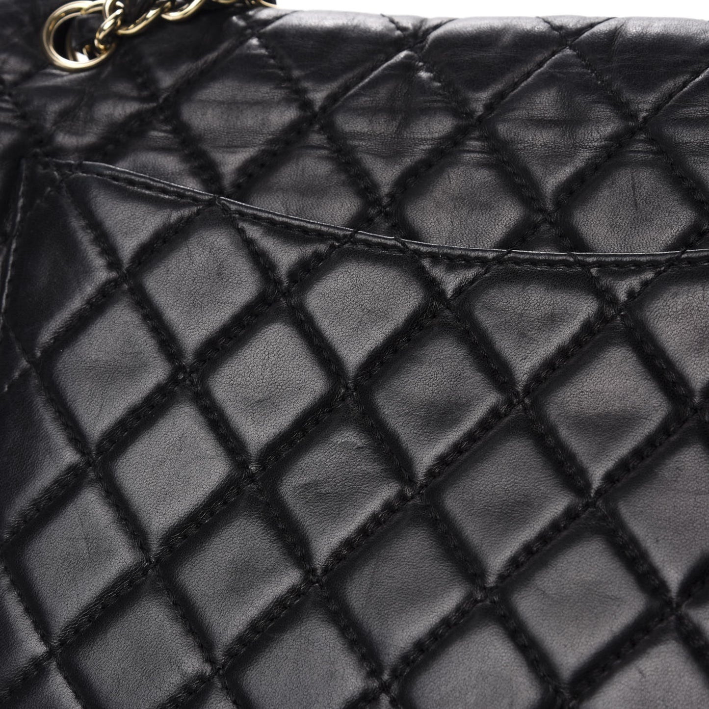 Washed Lambskin Quilted Maxi Single Flap Black