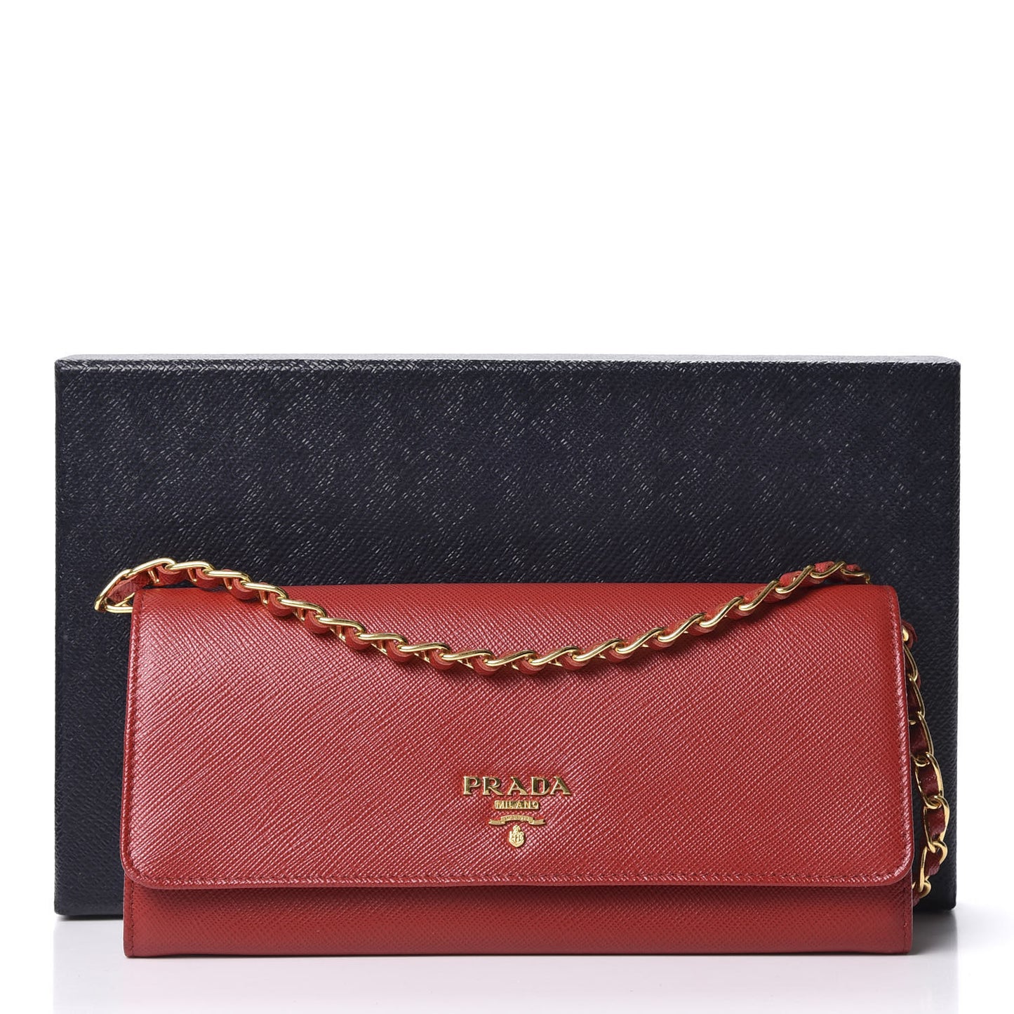 Saffiano Metal Oro Chain Wallet Fuoco