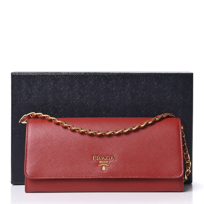 Prada Saffiano Metal Oro Chain Wallet Fuoco 9 of 9