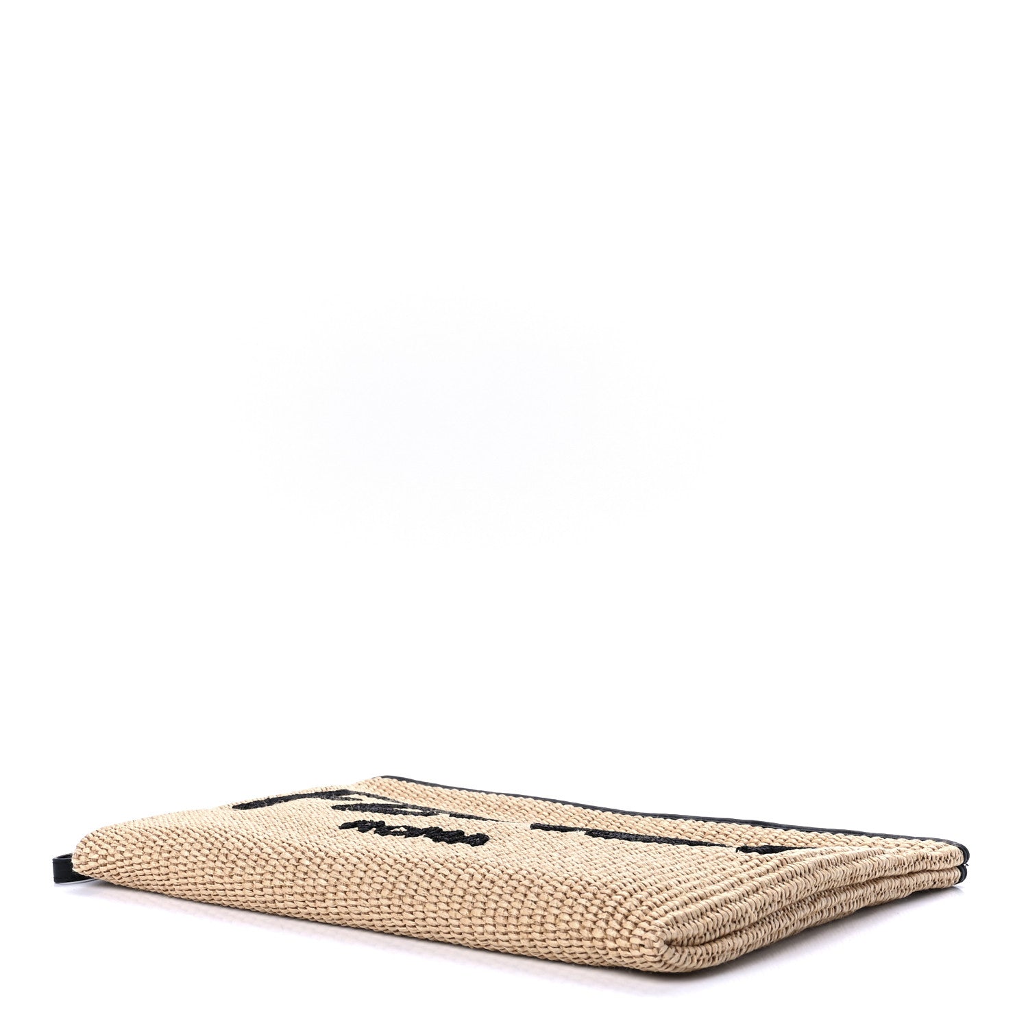 Fendi Straw Vitello King Logo Woven Large Flat Pouch Paglia Black 7 of 9